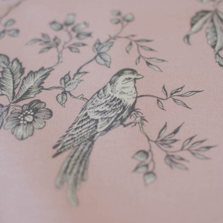 EB - Toile de Jouy Mésange Gris/Rose 50cm