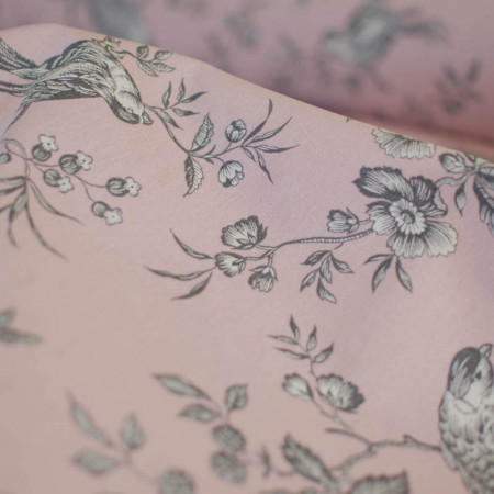 EB - Toile de Jouy Mésange Gris/Rose 50cm