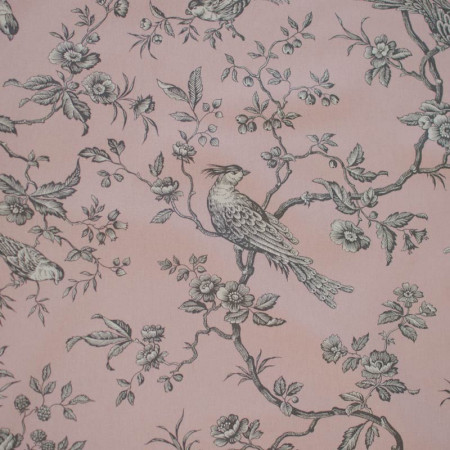 EB - Toile de Jouy Mésange Gris/Rose 50cm