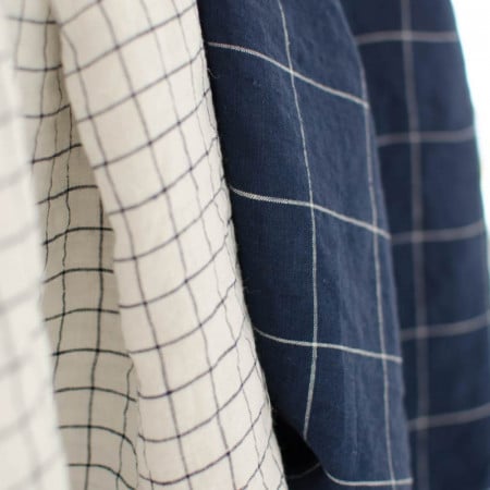 Sana blue washed linen with white grid