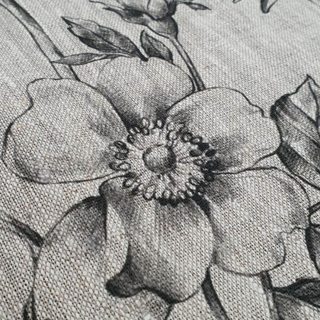 Toile de lin Isadora impression florale noir