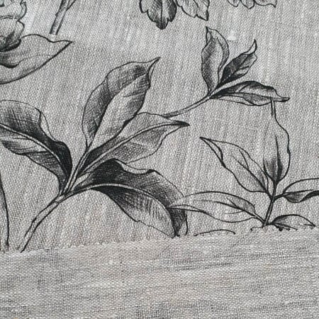Isadora linen fabric with black floral print