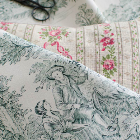 EB - Toile de Jouy coton Pastorale impression verte - 50 cm
