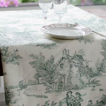 EB - Toile de Jouy coton Pastorale impression verte - 50 cm