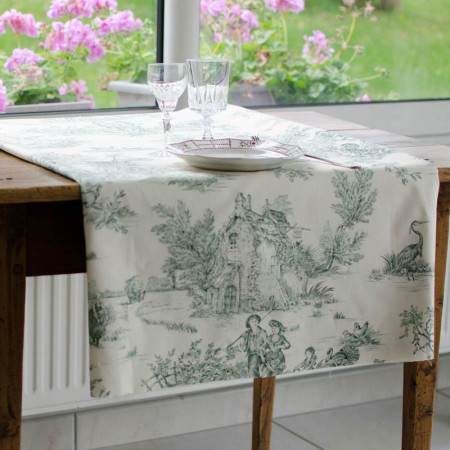 EB - Toile de Jouy cotton Pastoral green print - 50 cm
