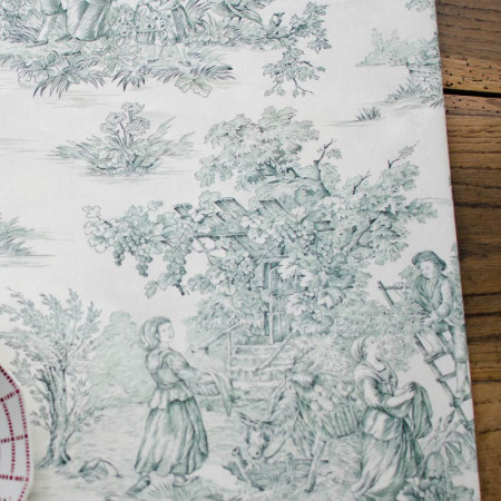 EB - Toile de Jouy coton Pastorale impression verte - 50 cm