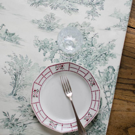 EB - Toile de Jouy cotton Pastoral green print - 50 cm