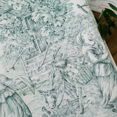 EB - Toile de Jouy cotton Pastoral green print - 50 cm