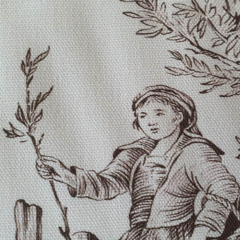 Toile De Jouy Coton Imprimée Pastorale – Motif Champêtre Marron, Largeur 280 Cm – Vendue Au Demi-mètre