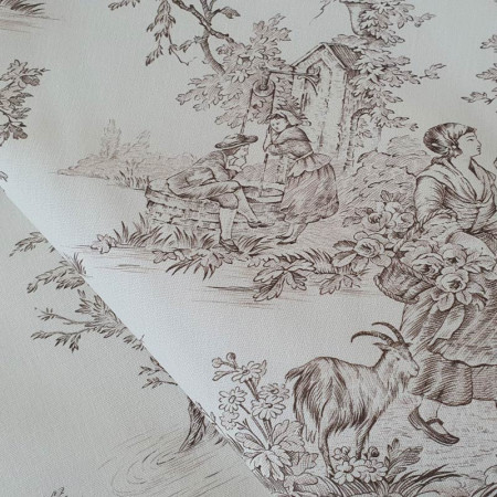 EB - Toile de Jouy coton Pastorale impression marron - 50 cm