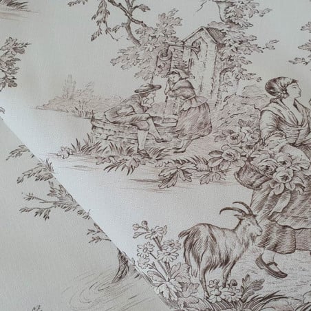 EB - Toile de Jouy coton Pastorale impression marron - 50 cm