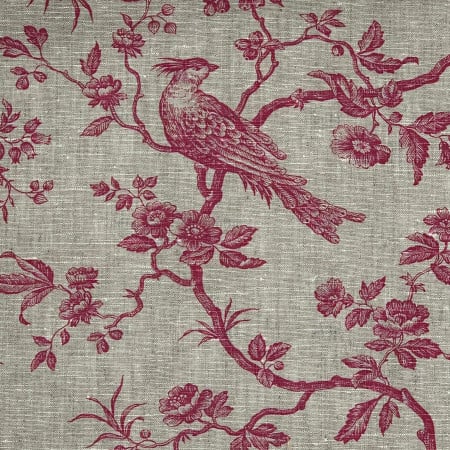 EB - Chickadee in linen with raspberry print on ecru - 50 cm