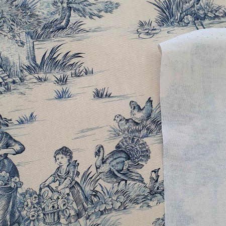 Toile de Jouy coton Pastorale blue print